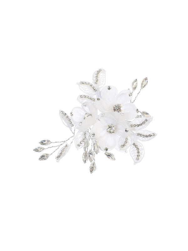 Girls Ivory Glitter Flower Embellished Special Occasion Bridal Hair Pin - SophiasStyle.com