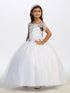 Big Girl White Off Shoulder Metallic Lace Tulle Communion Dress 7-18 - SophiasStyle.com