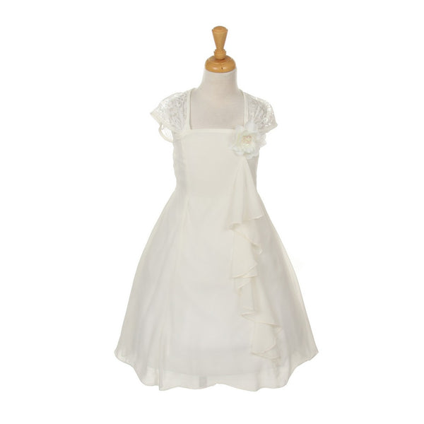 Cinderella Couture Big Girls Ivory Chiffon Eyelid Lace Ruffle Flower Dress 8-14 - SophiasStyle.com