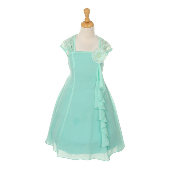 Cinderella Couture Little Girls Mint Chiffon Eyelid Lace Ruffle Flower Dress 4-6 - SophiasStyle.com