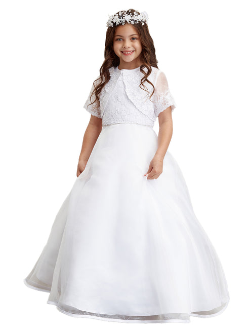 Tip Top Kids Big Girls White Lace Bolero Corset Back Communion Dress 7-18 - SophiasStyle.com