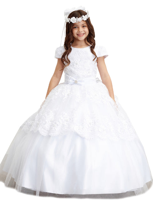 Tip Top Kids Big Girls White Lace Peplum Communion Dress 7-18 - SophiasStyle.com