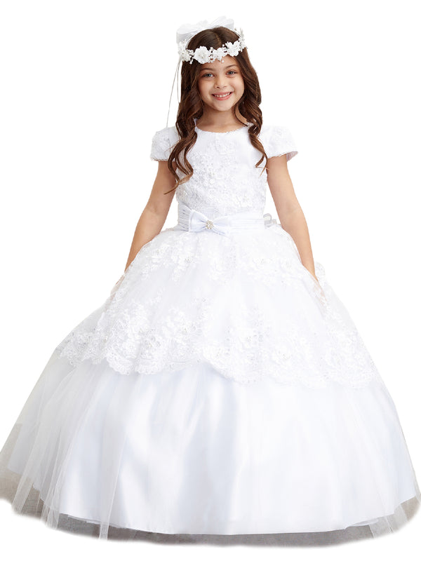 Tip Top Kids Big Girls White Lace Peplum Communion Dress 7-18 - SophiasStyle.com