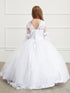 Tip Top Kids Big Girls White Lace Tulle Sleeve Communion Dress 7-18 - SophiasStyle.com