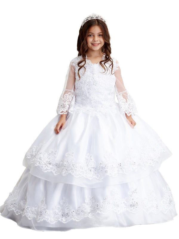 Tip Top Kids Big Girls White Detachable Skirt Train Communion Dress 7-18 - SophiasStyle.com