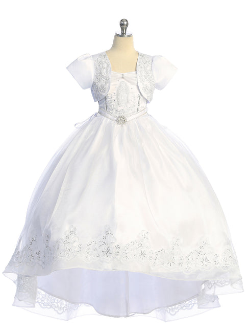 Tip Top Kids Big Girls White Virgin Mary Bolero Bow Train Communion Dress 7-18 - SophiasStyle.com