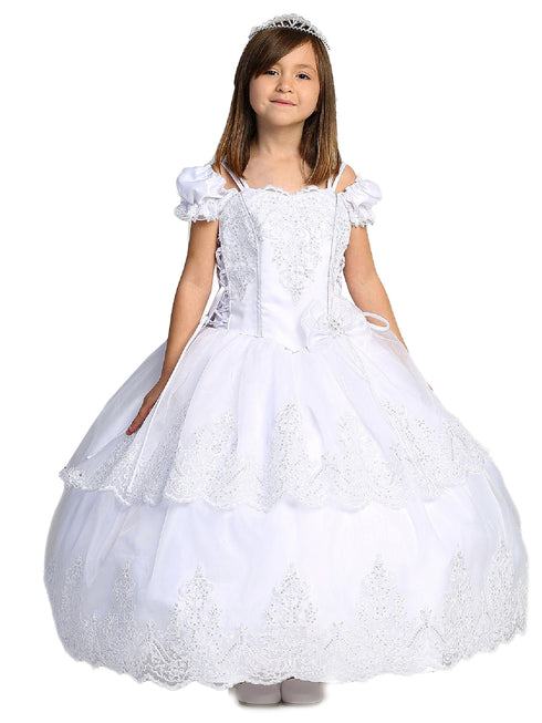 Tip Top Kids Big Girls White Peplum Off Shoulder Communion Dress 7-18 - SophiasStyle.com