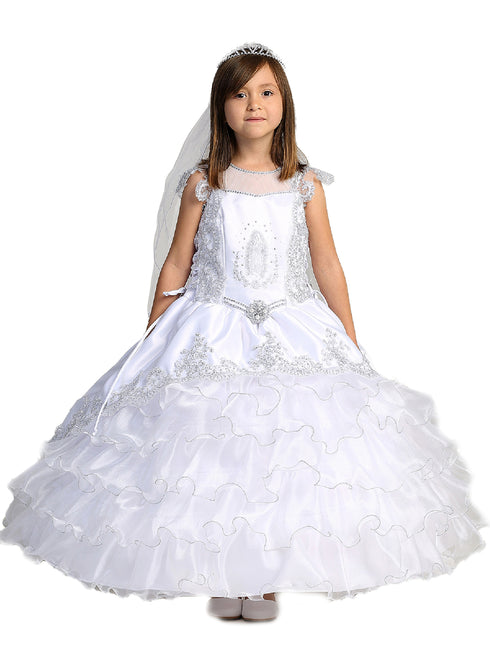 Tip Top Kids Big Girls White Peplum Organza Skirt Communion Dress 7-18 - SophiasStyle.com