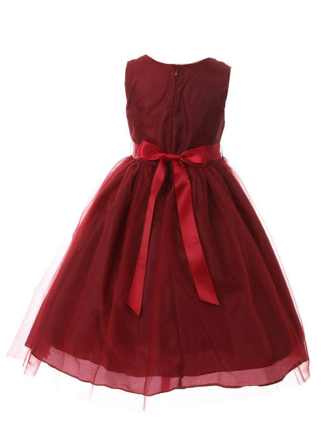 Big Girls Burgundy Rhinestone Satin Sash Tulle Junior Bridesmaid Dress 8-14 - SophiasStyle.com