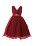 Big Girls Burgundy Rhinestone Satin Sash Tulle Junior Bridesmaid Dress 8-14 - SophiasStyle.com