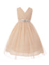 Little Girls Champagne Rhinestone Satin Sash V-Neck Tulle Flower Girl Dress 2-6 - SophiasStyle.com