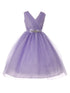 Big Girls Lilac Rhinestone Satin Sash V-Neck Tulle Junior Bridesmaid Dress 8-14 - SophiasStyle.com
