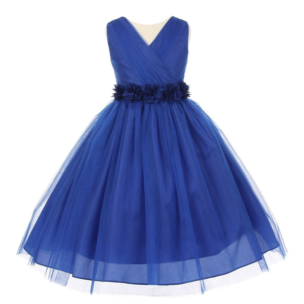 Big Girls Royal Blue Chiffon Flowers Tulle Junior Bridesmaid Dress 8-14 - SophiasStyle.com