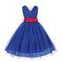 Little Girls Royal Blue Fuchsia Chiffon Floral Sash Tulle Flower Girl Dress 2-6 - SophiasStyle.com