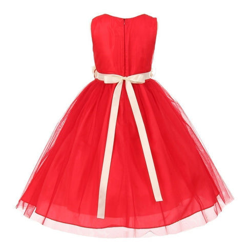 Little Girls Red Ivory Chiffon Floral Sash Tulle Flower Girl Dress 2-6 - SophiasStyle.com