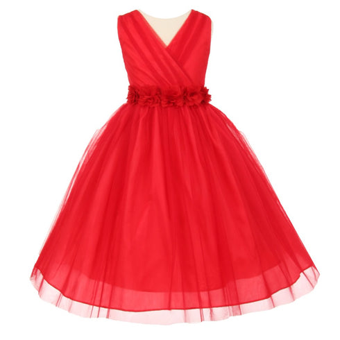 Little Girls Red Chiffon Floral Sash Crystal Tulle Flower Girl Dress 2-6 - SophiasStyle.com