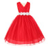 Little Girls Red White Chiffon Floral Sash Tulle Flower Girl Dress 2-6 - SophiasStyle.com