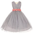 Big Girls Silver Pink Chiffon Flowers Tulle Junior Bridesmaid Dress 8-14 - SophiasStyle.com