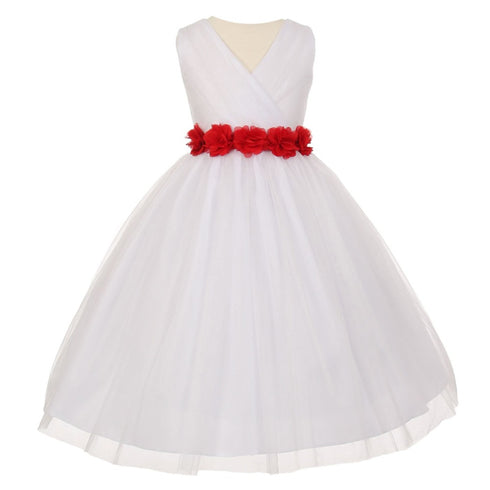 Big Girls White Red Chiffon Flowers Tulle Junior Bridesmaid Dress 8-14 - SophiasStyle.com
