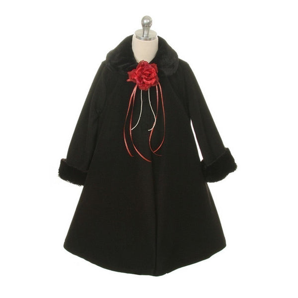 Kids Dream Black Fleece Faux Collar Cuff Stylish Coat Girls 4-12 - SophiasStyle.com