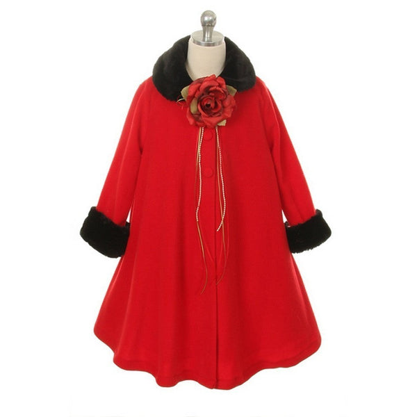Kids Dream Red Fleece Faux Collar Cuff Stylish Coat Girls 4-12 - SophiasStyle.com
