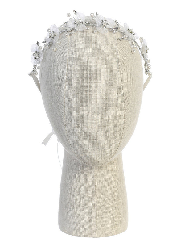 Tip Top Kids Girls White Organza Flower Hair Tie - SophiasStyle.com