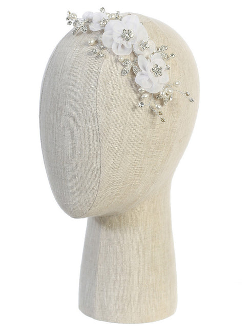 Tip Top Kids Girls White Floral Rhinestone Pearls Hair Clip - SophiasStyle.com