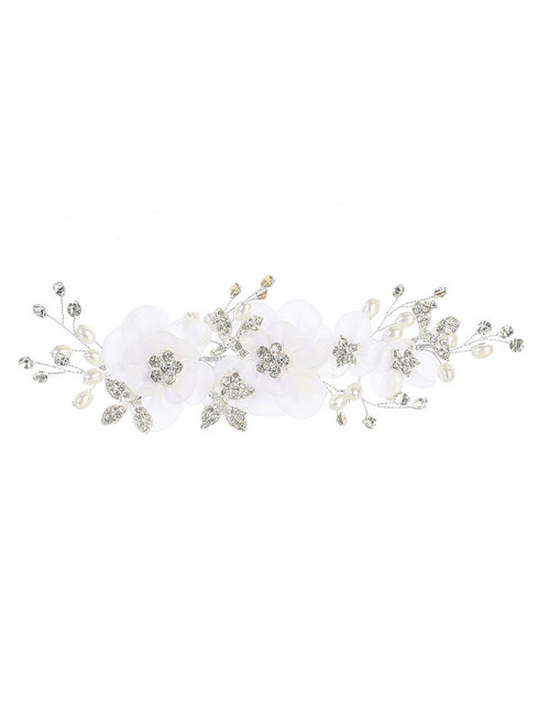 Tip Top Kids Girls White Floral Rhinestone Pearls Hair Clip - SophiasStyle.com
