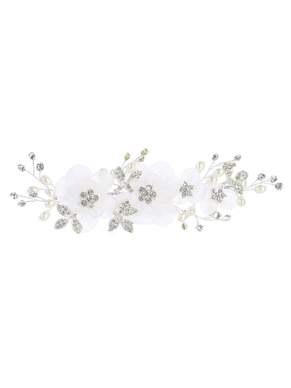 Tip Top Kids Girls White Floral Rhinestone Pearls Hair Clip - SophiasStyle.com