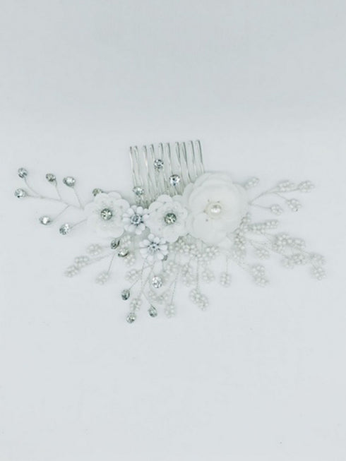 Tip Top Kids Girls White Floral Rhinestone Beads Comb - SophiasStyle.com