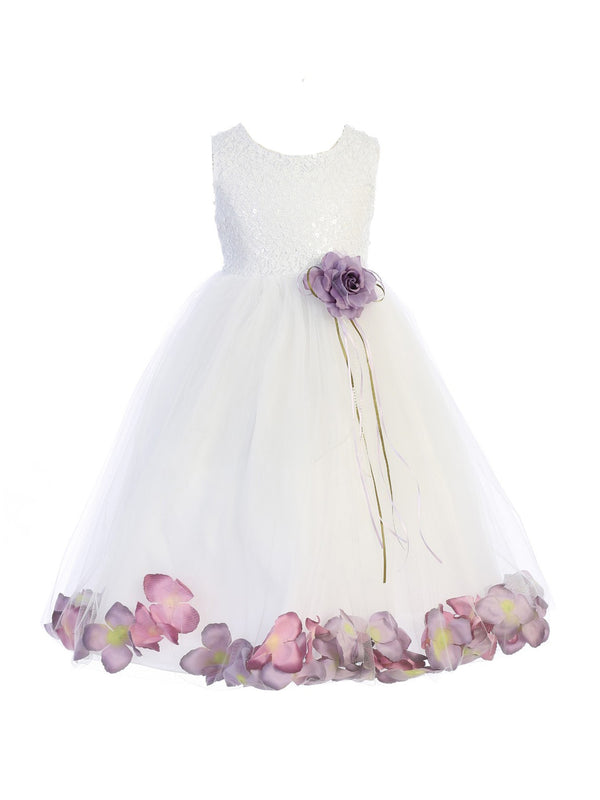 Kids Dream Big Girls White Lavender Floral Petal Junior Bridesmaid Dress 8-14 - SophiasStyle.com