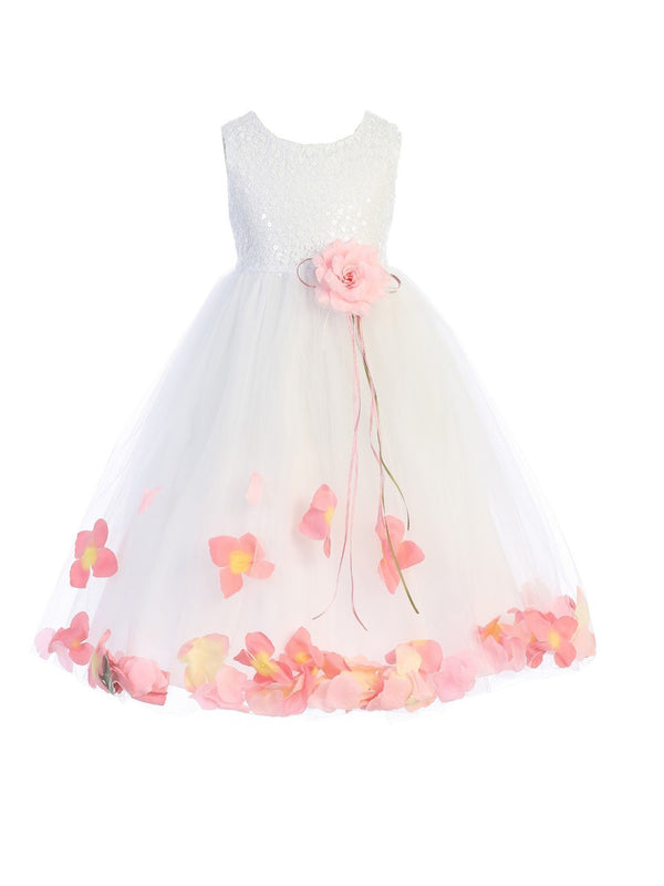 Kids Dream Big Girls White Pink Floral Petal Junior Bridesmaid Dress 8-14 - SophiasStyle.com