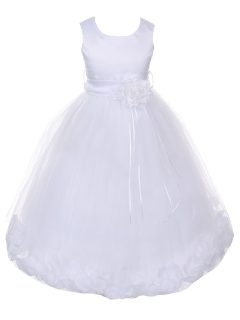 Big Girls White White Petal Sash Junior Bridesmaid Plus Size Dress 16.5-20.5 - SophiasStyle.com
