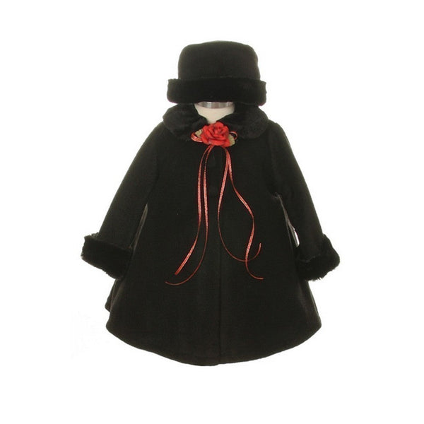 Kids Dream Black Fleece Faux Collar Stylish Coat Baby Girl 6-24M - SophiasStyle.com