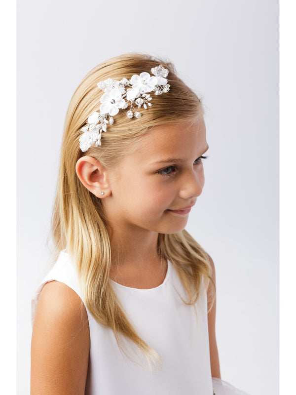 Girls Ivory Glitter Floral Decorated Special Occasion Flower Girl Headband - SophiasStyle.com