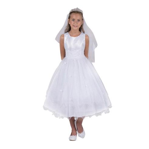 Kids Dream Girls' White Satin Lace Beadwork Wire Hem Communion Dress, Sizes 2-16 - SophiasStyle.com