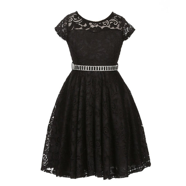 Big Girls Multi-Color Lace Glitter Stone Belt Special Occasion Skater Dress 8-14 - SophiasStyle.com