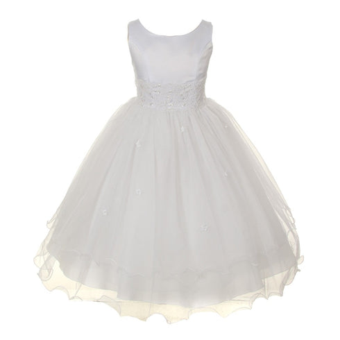 Kids Dream Girls' White Satin Lace Beadwork Wire Hem Communion Dress, Sizes 2-16 - SophiasStyle.com