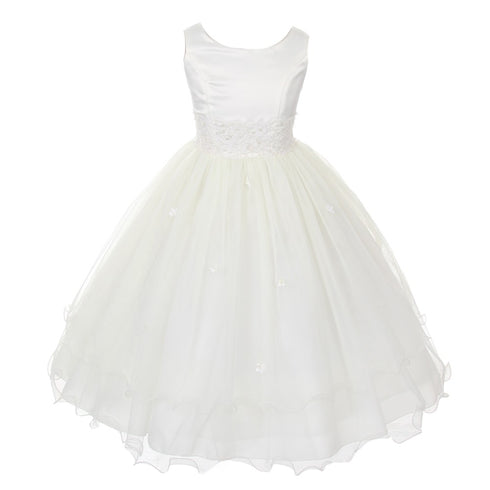 Kids Dream Big Girls Ivory Satin Lace Beadwork Wire Hem Communion Dress 8-16 - SophiasStyle.com