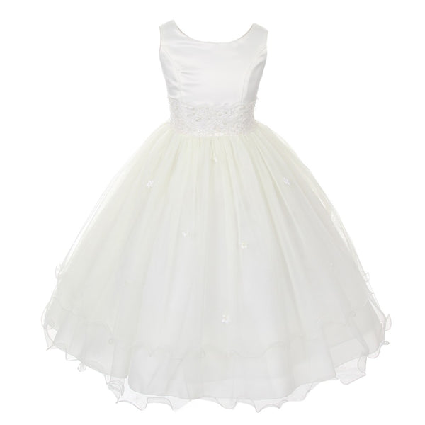 Kids Dream Big Girls Ivory Satin Lace Beadwork Wire Hem Communion Dress 8-16 - SophiasStyle.com