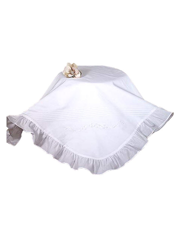 Little Things Mean A Lot White Hand Embroidered Ruffle Christening Blanket - SophiasStyle.com