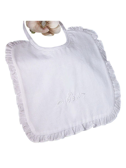 Little Things Mean A Lot White Cotton Embroidered Ruffled Bib - SophiasStyle.com