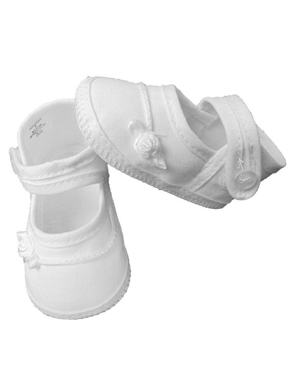Baby Girls White Rosette Ribbon Braid Cotton Christening Shoes 0-4 Baby - SophiasStyle.com