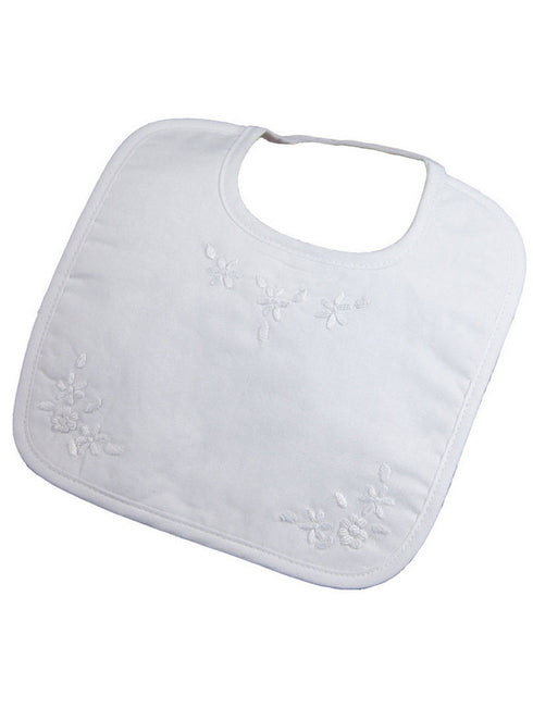 Little Things Mean A Lot Baby Girls White Hand Embroidered Cotton Bib - SophiasStyle.com
