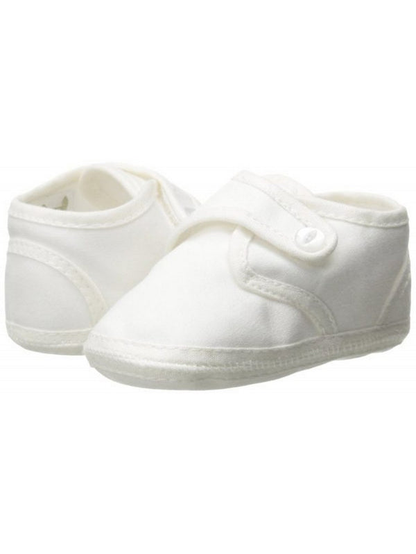 Baby Boys White Cotton Satin Pearl Button Christening Shoes 0-4 Baby - SophiasStyle.com