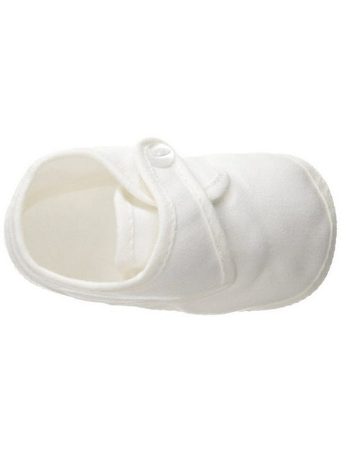 Baby Boys White Cotton Satin Pearl Button Christening Shoes 0-4 Baby - SophiasStyle.com