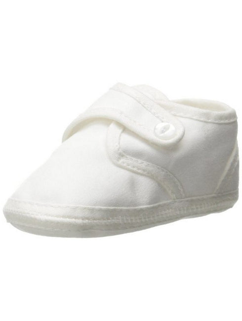 Baby Boys White Cotton Satin Pearl Button Christening Shoes 0-4 Baby - SophiasStyle.com