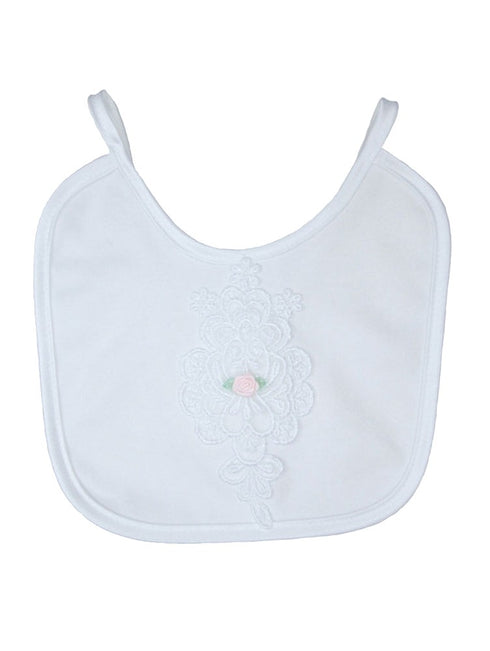 Little Things Mean A Lot Baby Girls White Rose Cotton Embroidered Bib - SophiasStyle.com