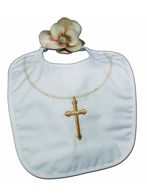 Little Things Mean A Lot Unisex White Gold Cross Embroidered Bib S-L - SophiasStyle.com