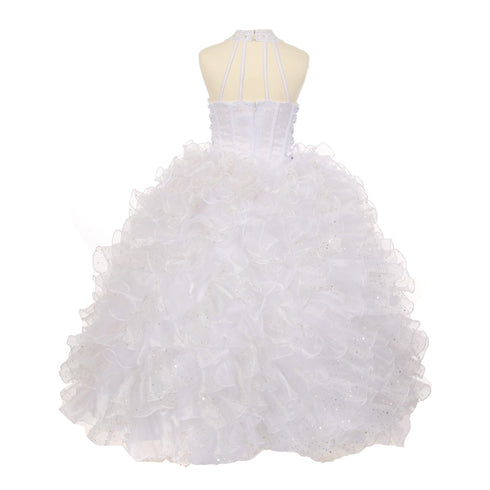 Rainkids Little Girls White Sequin Sparkly Ruffle Organza Communion Dress 6 - SophiasStyle.com